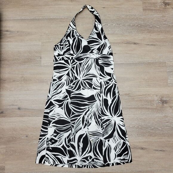 Ombre Dresses & Skirts - Black and White Hawaiian Print Halter Dress Size 16 by ombre